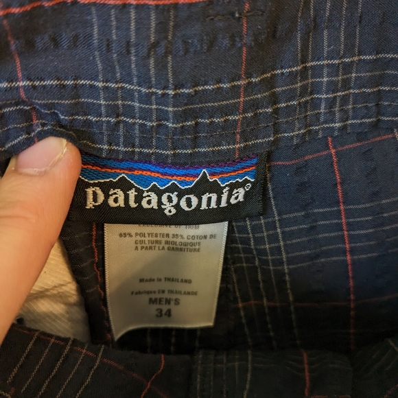 Patagonia Men's Seersucker Navy Blue Red Plaid Shorts Organic Cotton - Picture 7 of 7